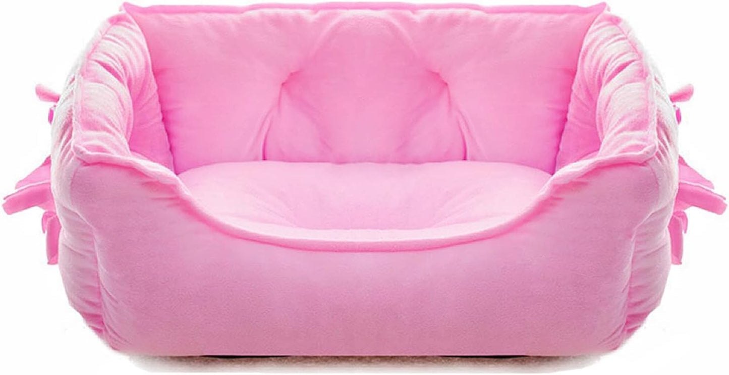 pawstrip Cute Princess Dog Bed Pink Puppy Bed for Small Dogs Breathable Cat Couch Bowknot Pet Cushion Comfortable Kitten Nest Girl Doggy Sofa, Waterproof Bottom (Pink)