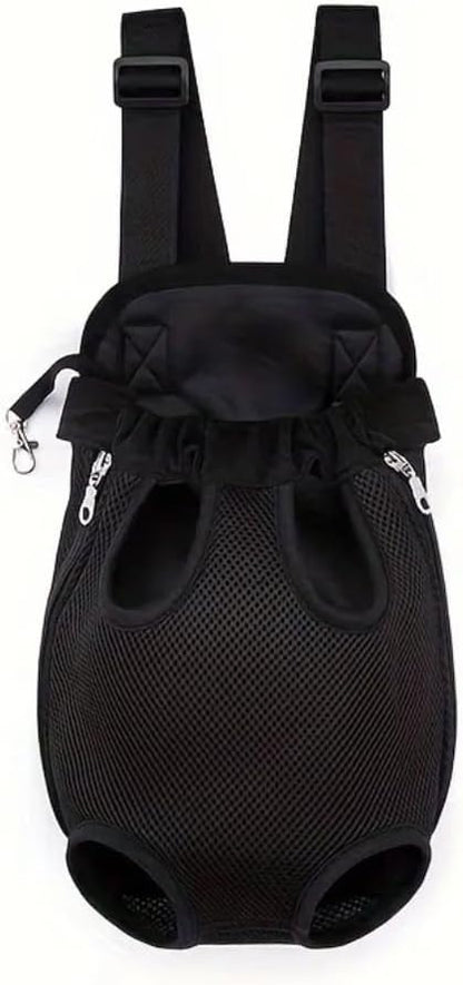 Pet Dog Carrier Backpack, Portable Breathable Mesh Chest Carrier, Polyester Woven Double Shoulder Pet Bag for Outdoor Adventures (Black, Small)