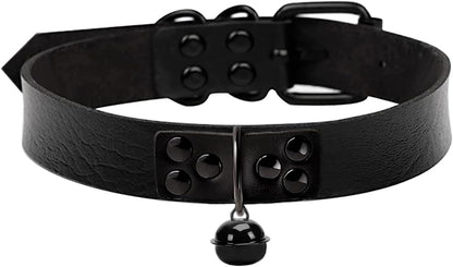 Leather Collar and Leash with Bell for Pet, Gothic Choker Necklace Accessories for Halloween Cosplay