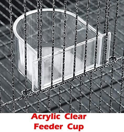 64" Extra Large Tight 1/2-Inch Bar Spacing Wrought Iron Flight Canary Parakeet Cockatiel Lovebird Finch Home Cage Side Nesting Box Doors with Removable Rolling Stand