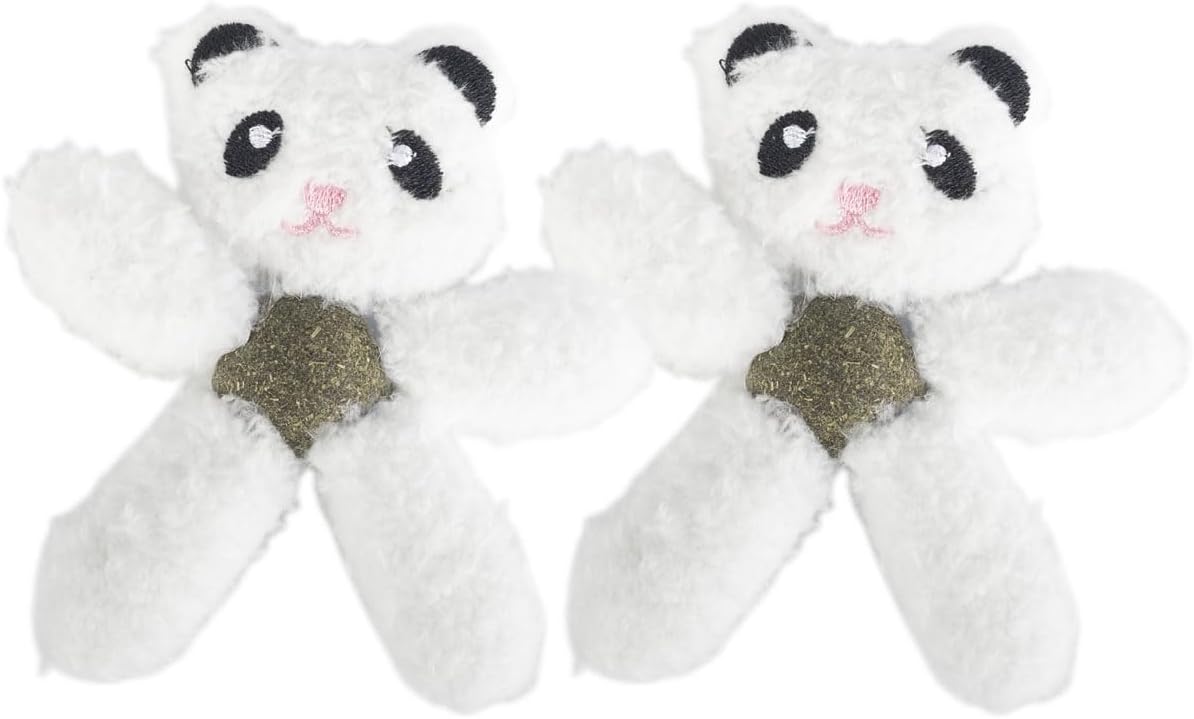 Cat Toys with Catnip Kitten Chew Bite Supplies Boredom Relief Fluffy Kitty Teeth Cleaning Chewing Cat Lovers Interactive Plush Gift (Panda&Panda)
