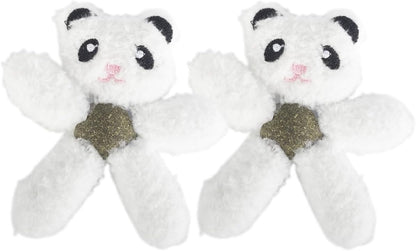 Cat Toys with Catnip Kitten Chew Bite Supplies Boredom Relief Fluffy Kitty Teeth Cleaning Chewing Cat Lovers Interactive Plush Gift (Panda&Panda)