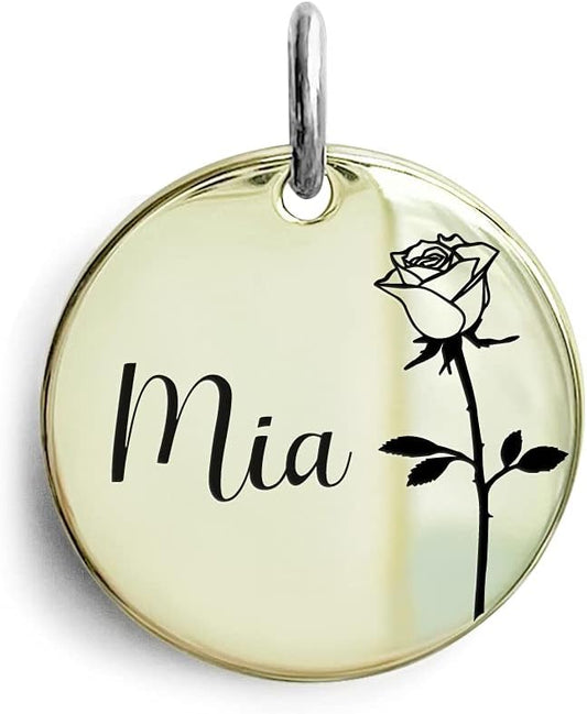 Cats Dogs ID Tags Personalized Engraving Birth Flowers Pattern for Custom Pets Collar Accessories Shiny Brass Copper Large Round Name Plate