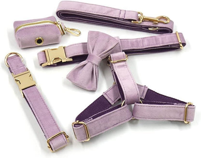 PETDURO Personalized Dog Collar Lavender Soft Velvet for Large Medium Small Boy Girl Dogs - Custom Collar with Name Phone Number Engraved on Gold Metal Buckle - Add Leash Bow Set via Customize Now