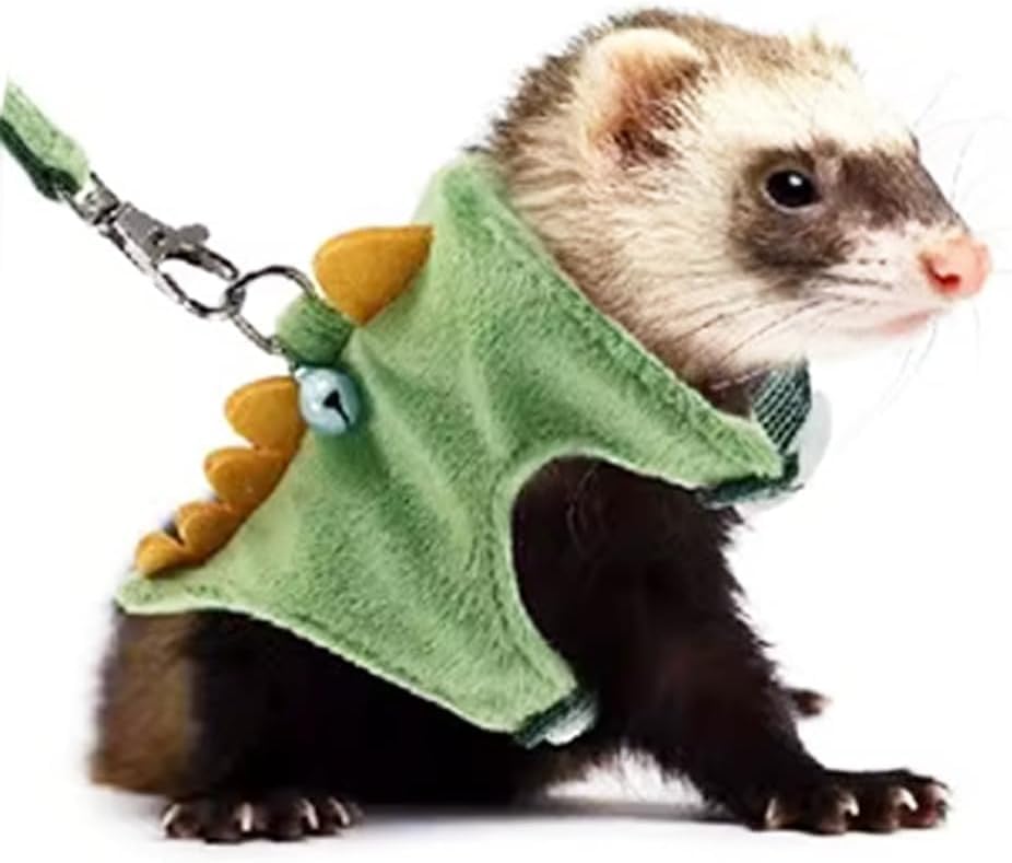 Ferret Harness and Leash Set Small Animals Vest Harness with Safe Bell Dinosaur Shaped Walking Clothes for Baby Rabbit Guinea Pig Teacup Chihuahua Mouse and Other Small pet (Green)
