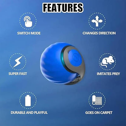 Interactive Cat Toy Ball,Speedy Tail2.0 Cat Toy,Automatic Interactive Cat Toys for Indoor Cats with 2 Tails,2Speeds Rechargeable Cat Enrichment Toys for Small/Medium/Large Cats to Keep Them Busy(Blue)