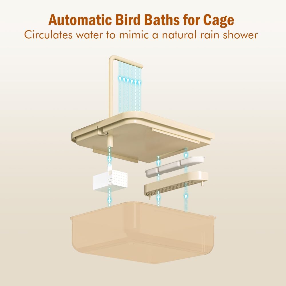 Bird Bath for Cage, Automatic Parakeet Bath with Pump, Indoor Bird Shower with Running Water, Filter, Bird Cage Accessory for Pet Birds, Lovebirds, Finches, Cockatiel