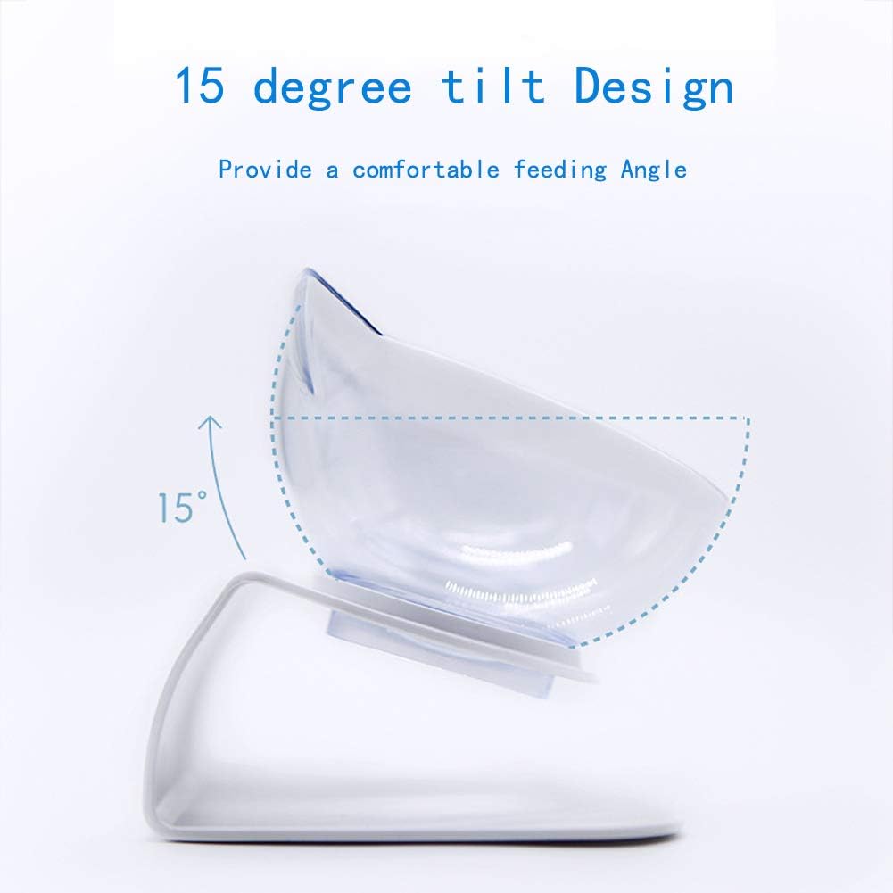 Luck Dawn Double Elevated Cat Bowls with Raised Stand, 15 Tilted cat Bowl Design Neck Guard Stand Raised Pet Food Water Feeder Bowl for Cats or Small Dogs