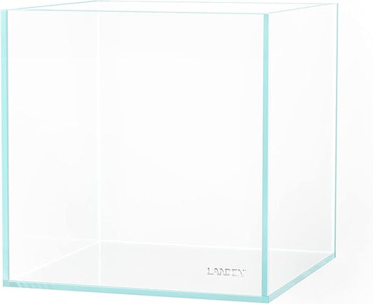 LANDEN 20C 2 Gallon Cube Rimless Low Iron Clear Aquarium Tank, All Glass Aquarium,Small Betta Fish Tank,W7.8×D7.8×H7.8 in(20x20x20cm) 5mm Thickness with Nano Foam Leveling Mat