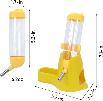 3 in 1 Hamster Hanging Water Bottle Pet Auto Dispenser with Base for Dwarf Hamster Mouse Rat Hedgehog (125ML, Yellow)
