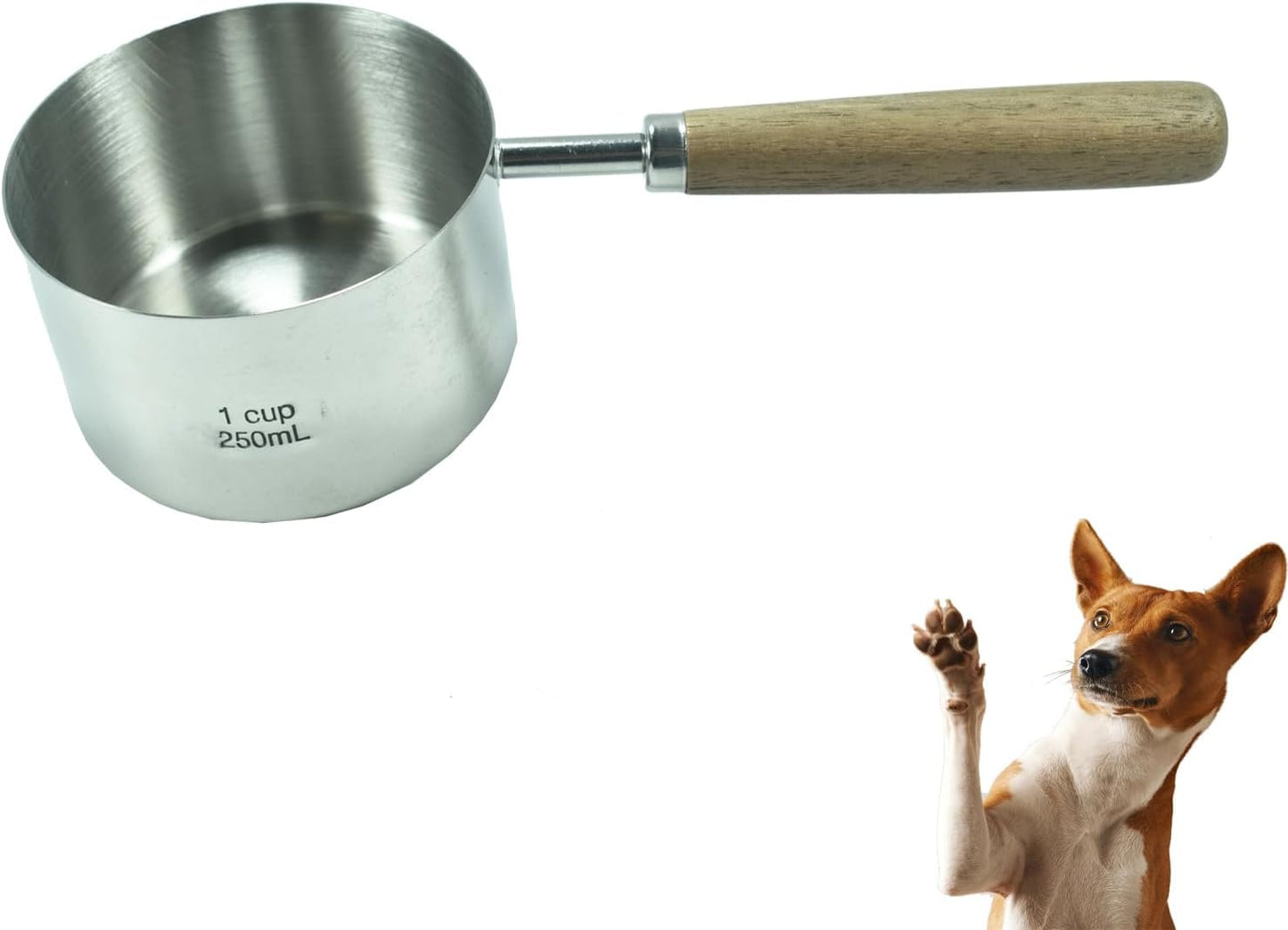 1 Cup Stainless Steel Dog Cat Food Measuring Scoop for Dry and Wet Food, Accurate Measurement for Rice, Flour, Grain (Long Handle Silver)