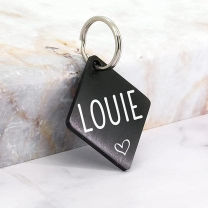 Ultra Joys Cat ID Tag Personalized Pet Tags, Durable Stainless Steel Small Pet Mini Dog Cat Tag Lightweight -Diamond Tag in Black