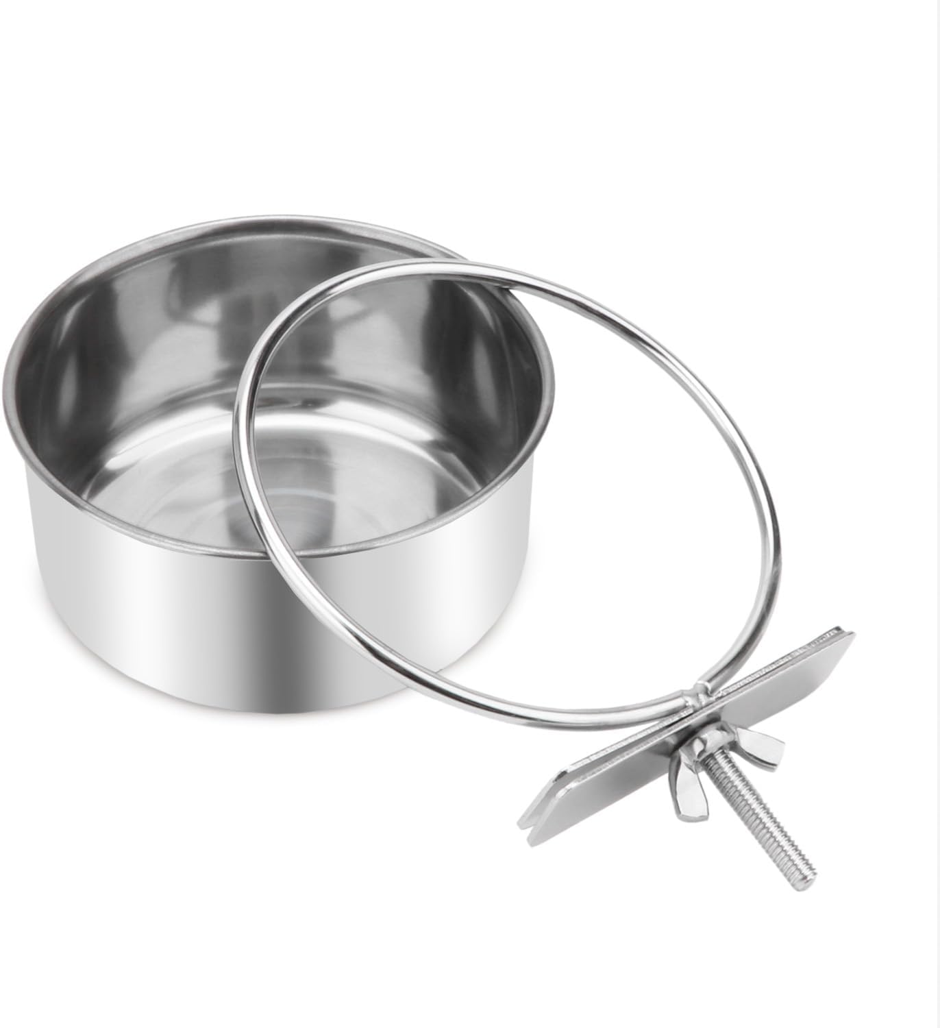 Wontee Pet Food Water Bowl with Clamp Holder Stainless Steel Feeding Cups Feeder for Dog Bird Parrot Cat Rabbit, 2 Packs (S)