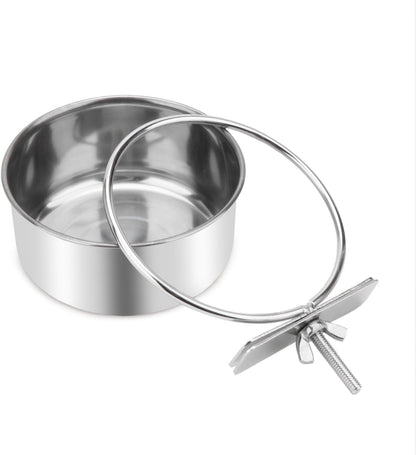Wontee Pet Food Water Bowl with Clamp Holder Stainless Steel Feeding Cups Feeder for Dog Bird Parrot Cat Rabbit, 2 Packs (S)