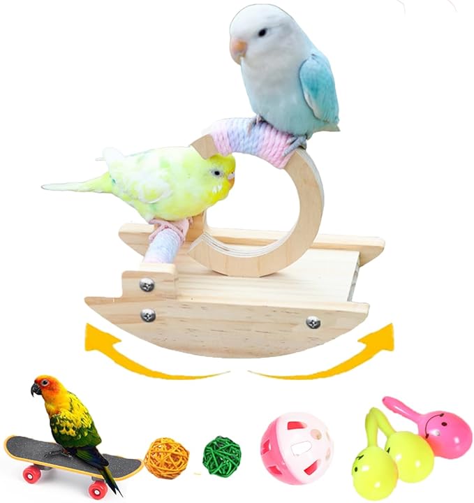 8Pcs Wooden Bird Stand Perch Training Playstand - Chew Toy & Shaky Gym for Parrots, Bird Playground Play Stands for Parakeets Cockatiels, Conures, Macaws, Finches Lovebirds