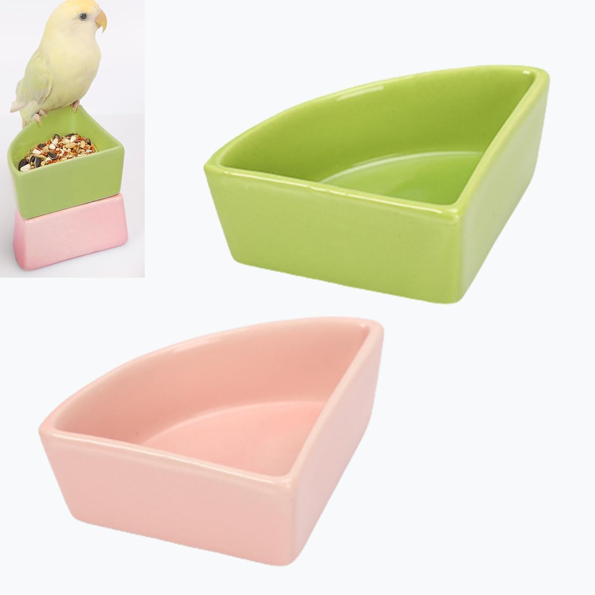 2 Pcs Ceramic Feeding Bowls for Small Pets, Anti-Tip, Anti-Slip and Easy to Clean Hamster Food Bowl,Ideal for Hamster,Gerbil, Sugar Glider, Mice, Chinchilla, Hedgehog (Pink+Green)