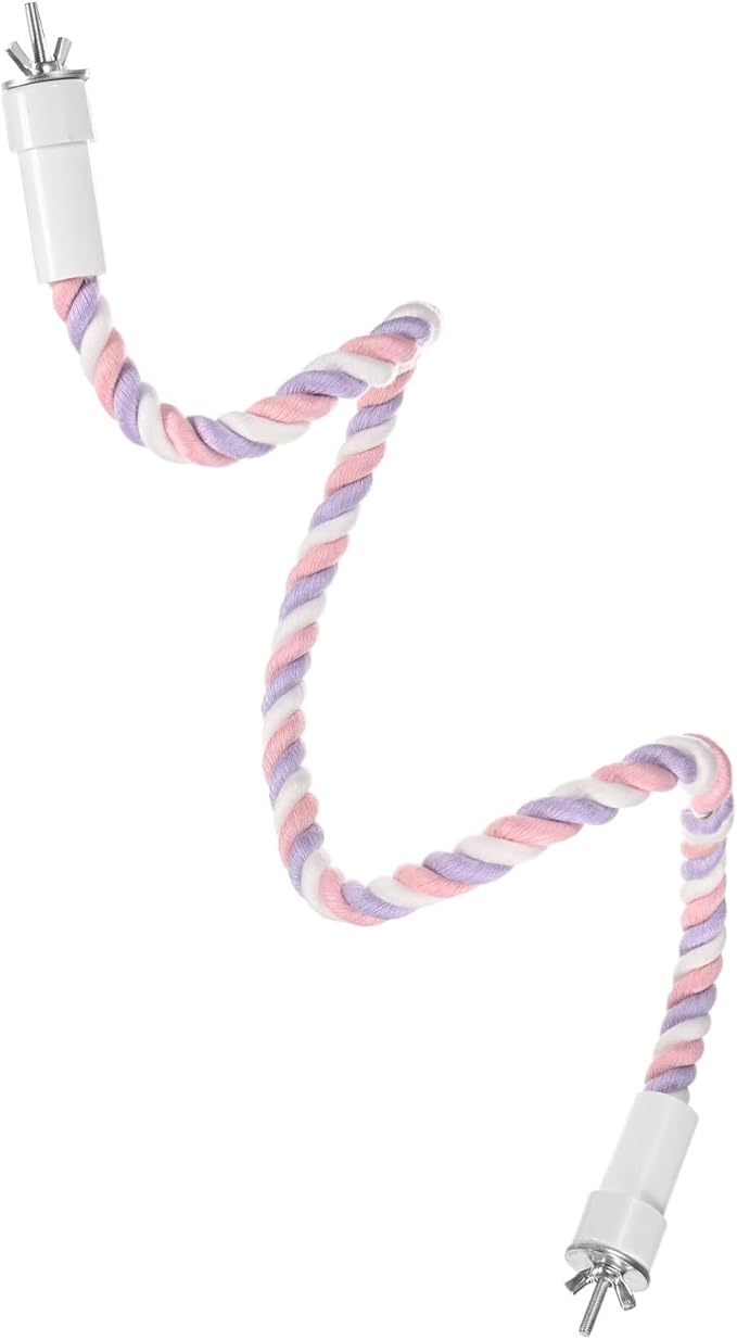 1-Pack Rope Perches for Bird Cages, 31.5 in Length Comfort Grip Flexible Rope Perch Beak & Paw Grinding for Parrots/Cockatiels/Parakeets, Bird Platform Sand [Pink Purple]