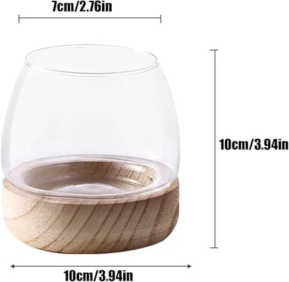 Fofetbfo Glass Hydroponic Plant Terrarium Unique Fish Bowl Aquarium with Wood Base Clear Glass Fish Tank Bowl for Plant and Betta Fish