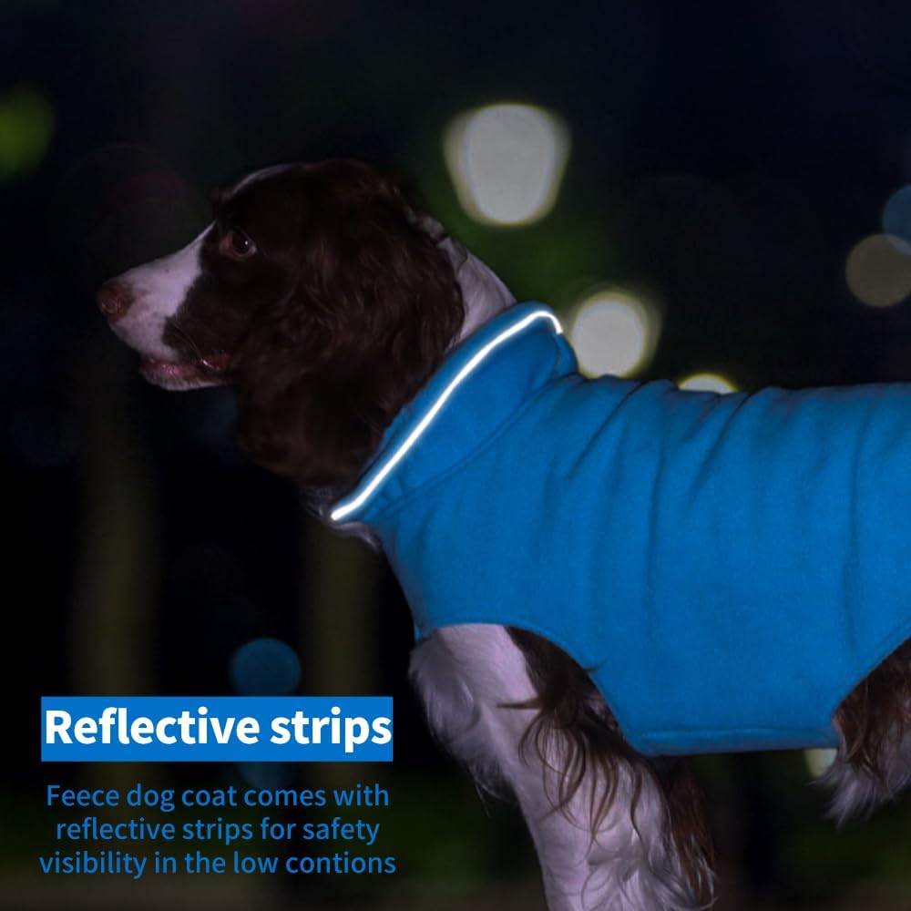 Fleece Dog Coat Pet Jacket Reflective for Cold Weather for Extra Large to Small Pets(Blue,2XL)