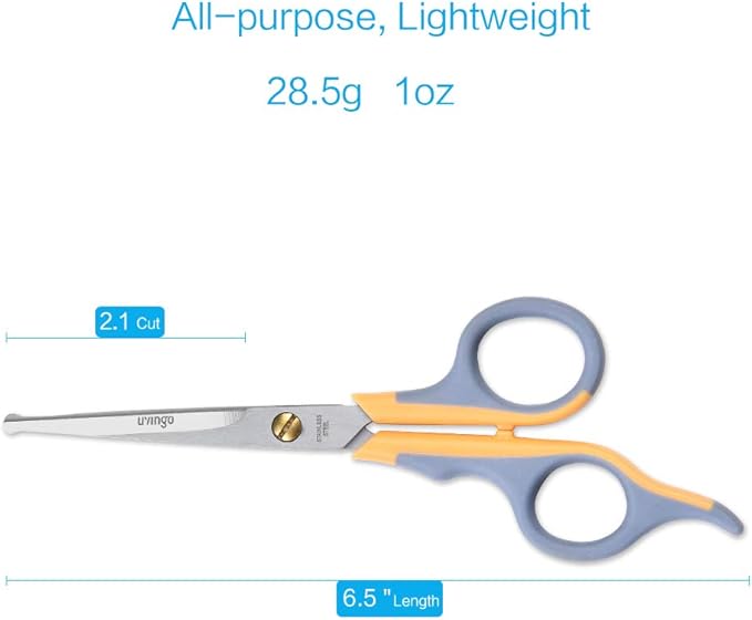 LIVINGO Professional Pet Grooming Scissors for Cats & Dogs, Titanium Coated Safe Rounded Tip and Micro Serrated Trimming Shears for Animal Face, Nose, Ear and Paw Hair, 2 Pack 6.5 inch