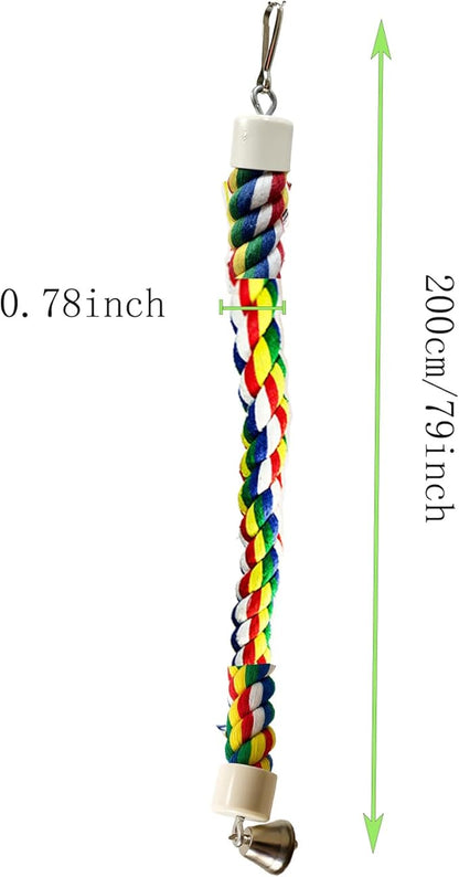 79'' Bird Perch,Bird Rope Perch & Birds Swing Set,Bird perches for cage,Rope Perch for Conures,Parrots,Cockatiel,Lovebird,Budgerigar,Parakeet perches for cage
