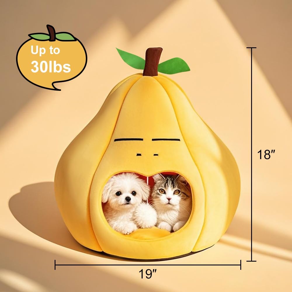 Cute Cat Beds for Indoor Cats, Small Dog Beds, Soft Washable Pet Beds for Kitten and Puppy, Funny Pear Cat Cave, 19 Inches