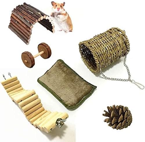 Leeko Pet Hammock Hamster Hanging Toy, 5 Piece Set House Hanging Bed Cage Toys for Small Animal Sugar Glider Squirrel Chinchilla Hamster Rat Playing Sleeping