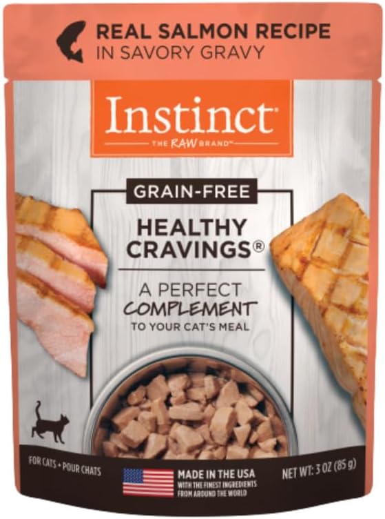 Instinct Healthy Cravings Natural Wet Cat Food Topper, Grain Free Recipe - Real Salmon, 3 oz. Pouches (Pack of 24)
