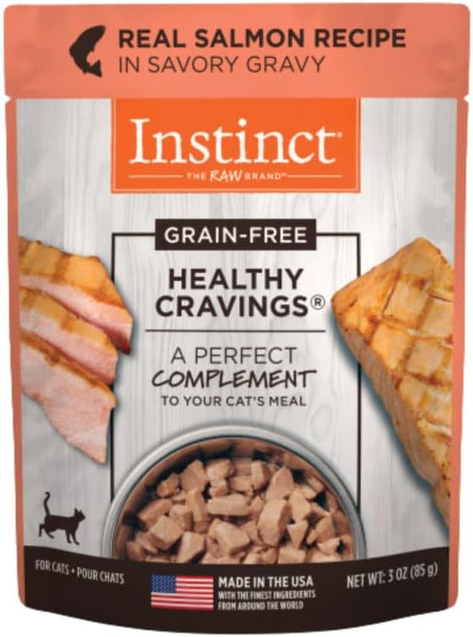 Instinct Healthy Cravings Natural Wet Cat Food Topper, Grain Free Recipe - Real Salmon, 3 oz. Pouches (Pack of 24)