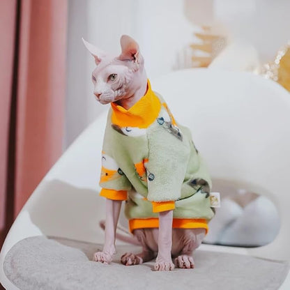 Sphynx Cat Warm Turtleneck Sweater, Thick Soft Double-Sided Fleece Clothes for Cats, Two-Legged Winter Onesie for Cats and Small Dogs,Pjs for Cats and Puppy (Fox, L (5-6.5lbs))