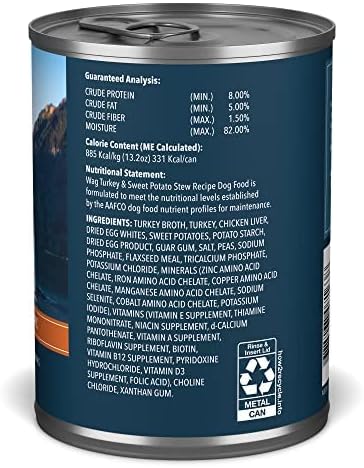 Amazon Brand - Wag Stew Canned Dog Food, Turkey & Sweet Potato Recipe, 13.2 oz Can (Pack of 12)