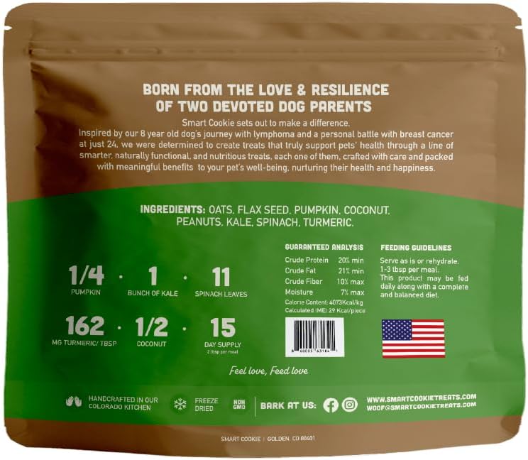 Smart Cookie Natural Dog Food Topper - Veggie - Dog Meal Mixer for All Ages - Vegan Food Topper for Picky Eaters and Boosting Nutrition - Non GMO, Made in The USA - 7 oz Bag (15 Day Supply)