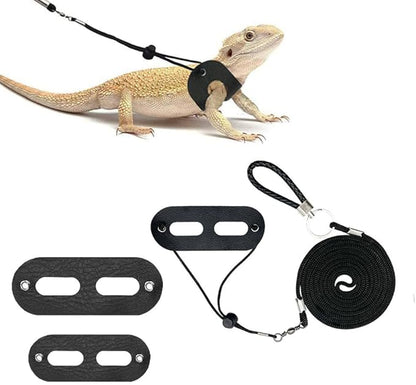 Bearded Dragon Leash and Harness Set,Lizard Leash Bearded Dragon，3 Size Pack Adjustable Small Animal Harness for Reptile and Small Pet(Upgraded Black)