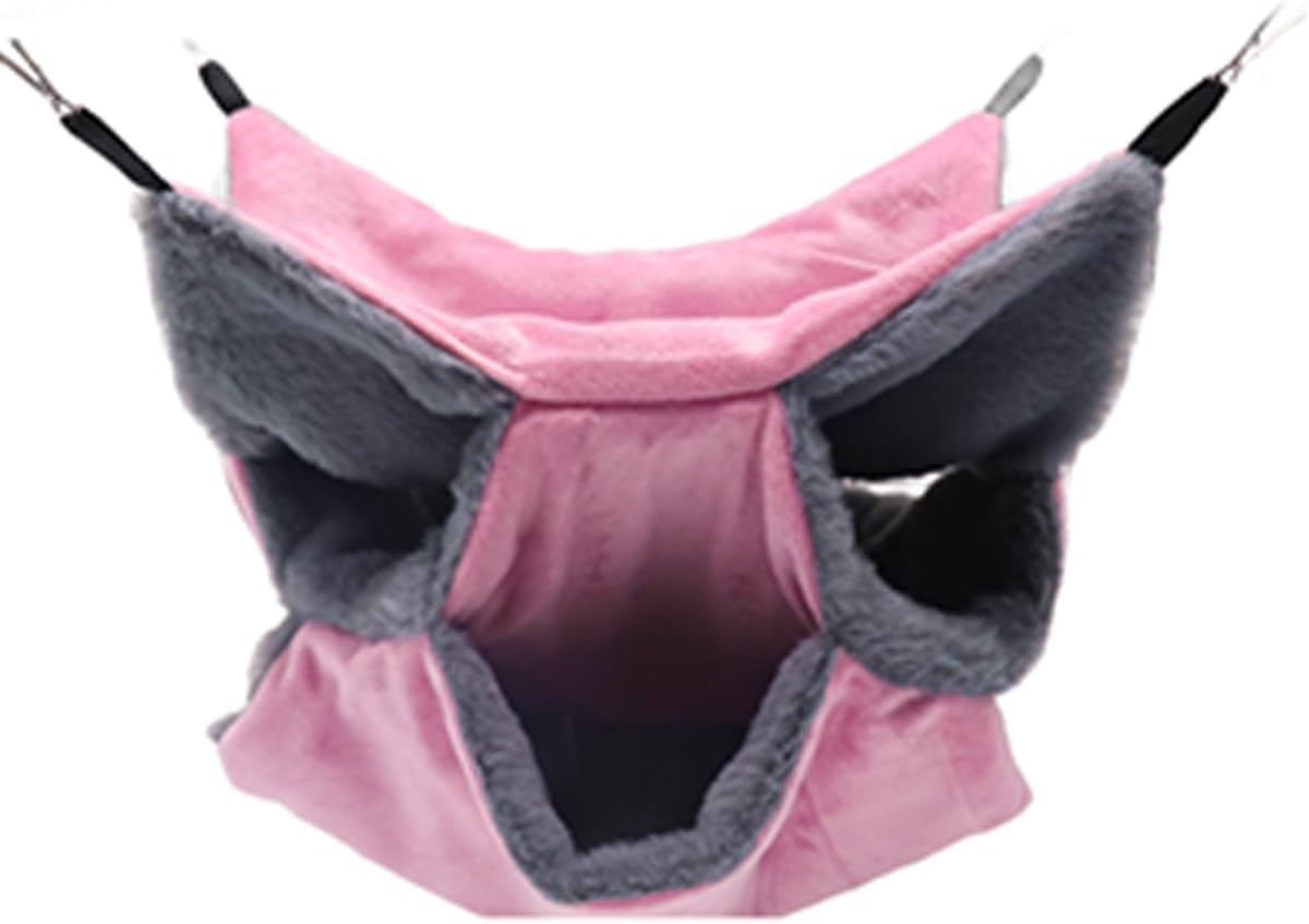 LYART Sugar Glider Pouch Hammock Bed Bedding, Sugar Glider Cage Accessories Toys for Rat, 3-Layer Hammock Make Pet Cages More Three-Dimensional (4.Pink)