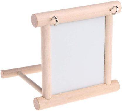 Bird Mirror Wooden Hanging Swing Interactive Play Toys for Small Parrot Budgies Macaw African Grey Parakeet Cockatiel Conure Lovebird Cage Accessories (Bird Mirror Perch Stand-ONE)