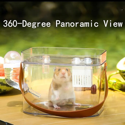 KAMEIOU Travel Small Animals Guinea Pig Cage Carrier for Hamsters Hedgehogs Ferret Guinea Pigs Portable Carrier Cage with Belt Handle Ice Storage Water Bottle 360° Transparent Breathable Box Carriers