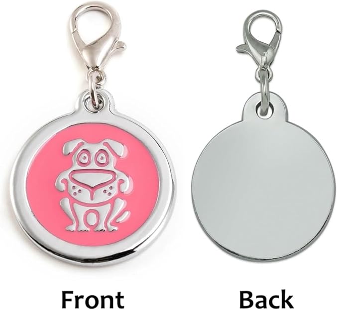 Personalized Funky Dog Design Pet ID Tags with Quick Tag Clip - Puppy Name tag, Happy Dogs ID tag, Laser Engraved pet Tags, Custom pet Name tag (Dog-Round-Small: Pink)