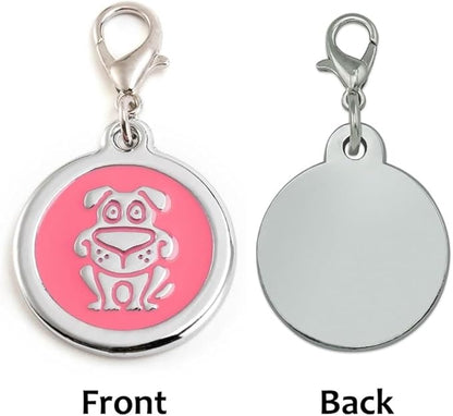 Personalized Funky Dog Design Pet ID Tags with Quick Tag Clip - Puppy Name tag, Happy Dogs ID tag, Laser Engraved pet Tags, Custom pet Name tag (Dog-Round-Small: Pink)