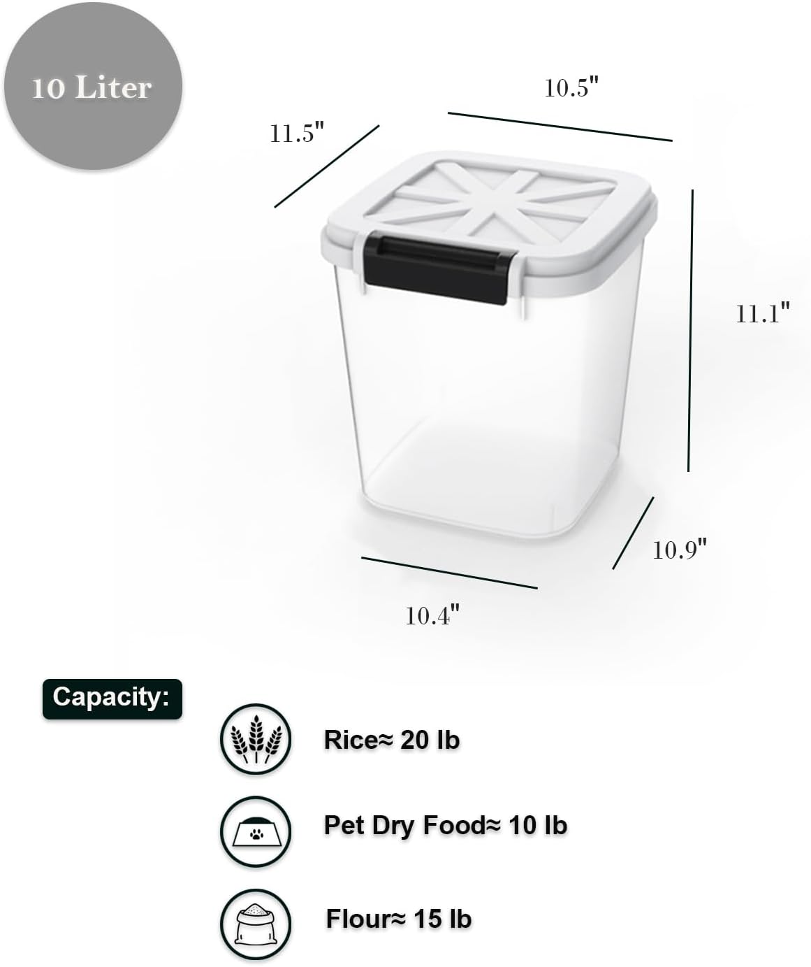 HANAMYA 20 LB Rice Storage Container with Measuring Cup, BPA free, For Rice | Grain | Pet Food | Flour, 2 count, Clear & Black