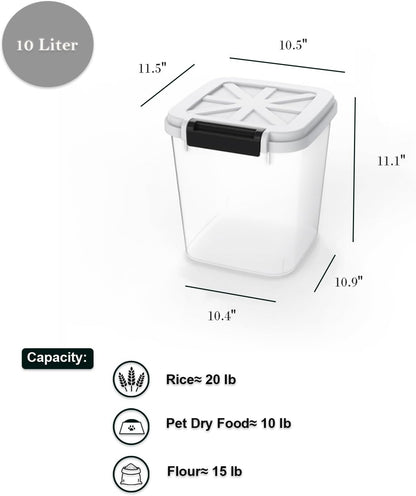 HANAMYA 20 LB Rice Storage Container with Measuring Cup, BPA free, For Rice | Grain | Pet Food | Flour, 2 count, Clear & Black