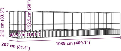 Galvanized Steel Large Flight King Bird Cage with Extension, Steel Outdoor Aviary, Outdoor Indoor Large Bird Cage Aviary Pet House for Cockatiels African Parakeets, 409.1"x81.5"x83.5",-313