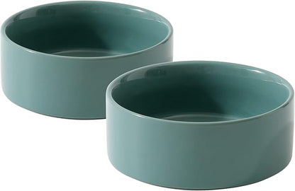 Ceramic Set of 2 Cat Bowls, Food and Water Bowls for Cats, Kitty, 2pcs Cat Dishes, Pet Feeder(5.1inch, 2 x Light Green Bowls)