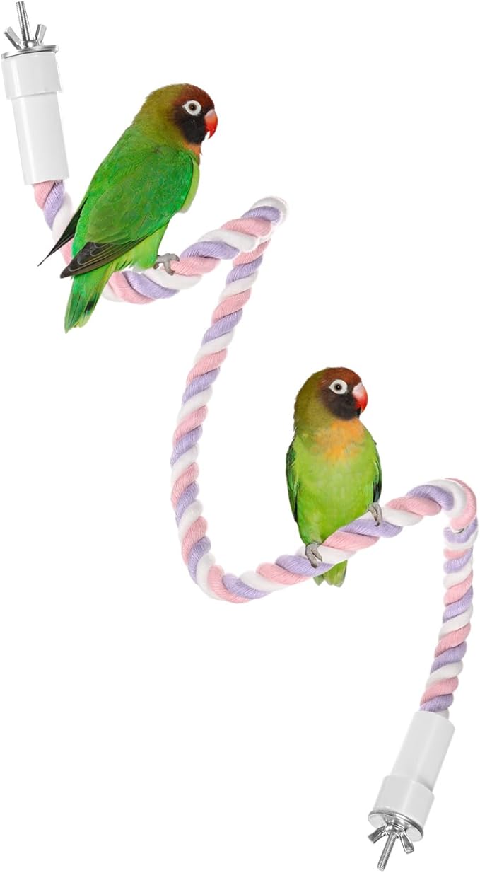1-Pack Rope Perches for Bird Cages, 31.5 in Length Comfort Grip Flexible Rope Perch Beak & Paw Grinding for Parrots/Cockatiels/Parakeets, Bird Platform Sand [Pink Purple]