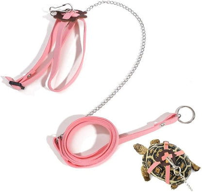 HQSSG Adjustable Tortoise Harness Leash – Soft Suede Strap & Stainless Steel Chain – Anti-Chafe, Secure Fit – Small Pink & Large Yellow for Shells Up to 7.9"/15.7" (Small Romantic Pink)