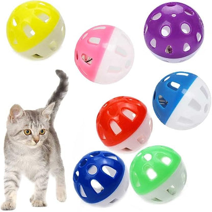 12PCS 4CM Cat Toy Ball with Bell, Pet Ball Kitten Toy with Bell Cat Jingle Balls for Cats Kitten, Plastic Jingle Balls Pounce Chase Rattle Toys, Random Color