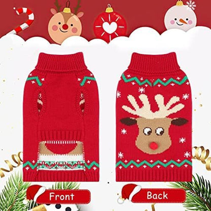 Christmas Dog Turtleneck Sweater Winter Reindeer Snowflake Sweater with Leash Hole Puppy Knitwear Pullover Holiday Sweaters for Small Medium Large Dogs XXL