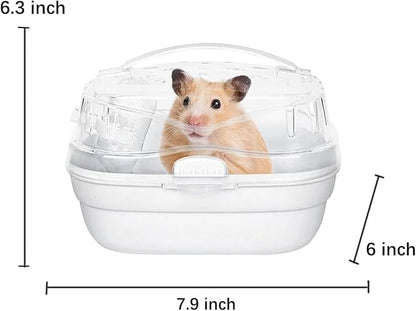 KAMEIOU White Travel Portable Small Animals Hamster Hedgehog Guinea Pig Carrier Cage for Hamsters Hedgehogs Ferret Guinea Pig Carrier Cage with Handle Breathable Transparent Lid Small Animal Carriers
