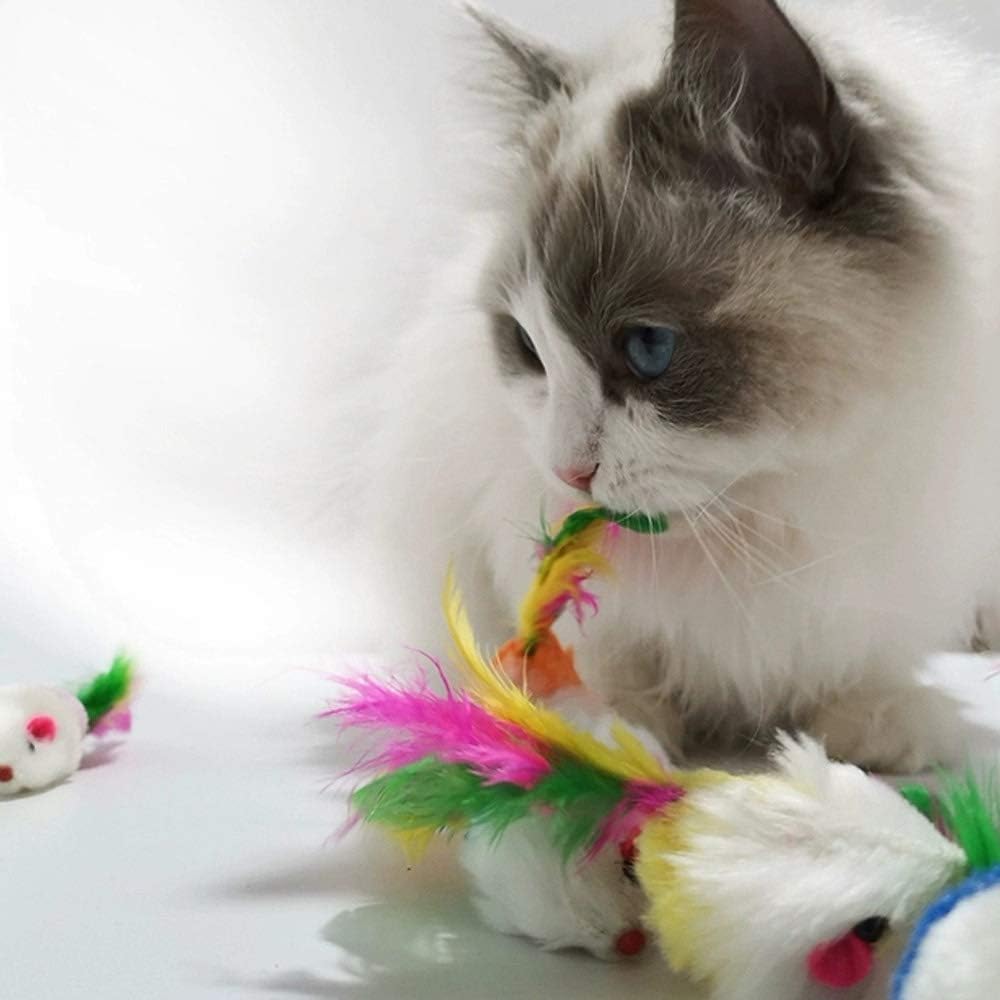 Cat Mice Toys for Indoor Cats 12PCS, 5 Color Variety Mouse Cat Toy for Cats, Furry Cat Toy Mice Rattle Small Mouse Kitten Interactive Play
