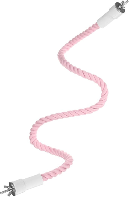 1-Pack Rope Perches for Bird Cages, 31.5 in Length Comfort Grip Flexible Rope Perch Beak & Paw Grinding for Parrots/Cockatiels/Parakeets, Bird Platform Sand [Pink]