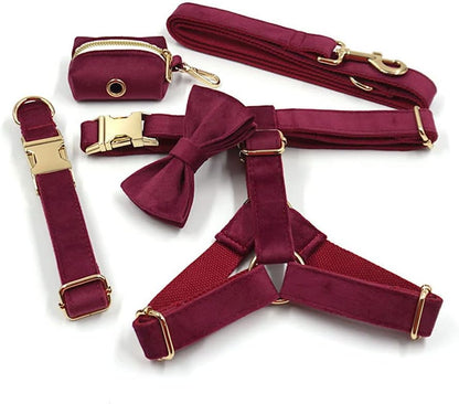 PETDURO Custom Dog Collar Personalized with Name Engraved Gold Metal Buckle for Large Medium Small Girl Dogs - Dog Leash Bow Tie and Harness Available - Soft Comfy Velvet (Claret G, L)